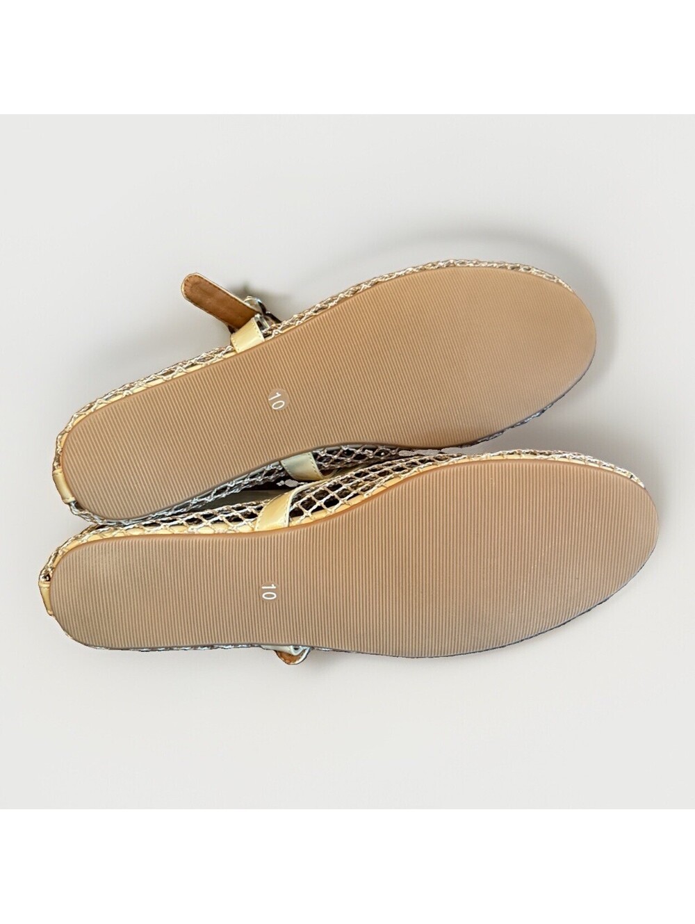 New Beige Mesh Mary Jane Buckle Strap Flats Shoes Ladies Size 10 - Picture 5 of 5